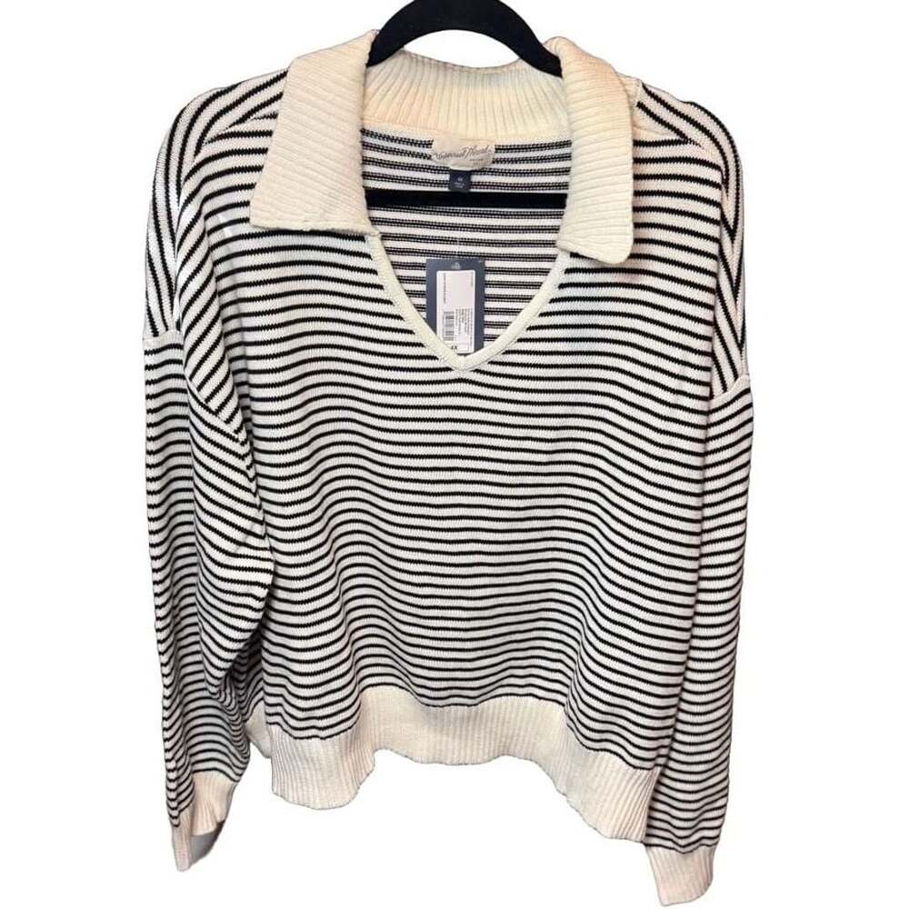 Universal Thread Striped Polo Sweater Size 4X Black White Knit